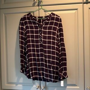 NWT Talbots Navy and White Checkered Button-Up Shirt LP